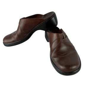 Clarks Dark Brown Leather Slip-On Clog Mules Women's 7 Fully Lined Comfort Work